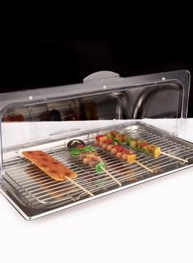 不锈钢托盘熟食展示盆带透明罩烧烤油炸卤菜盘带滤油网架子