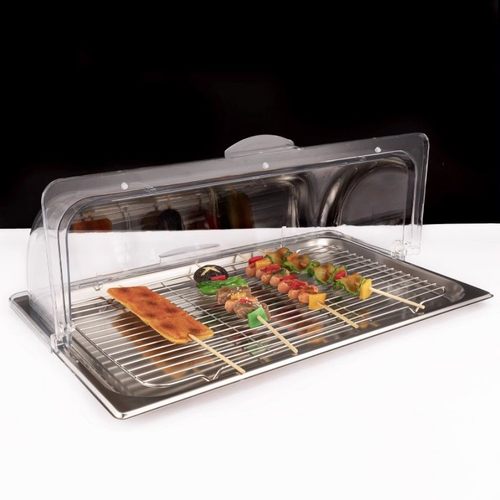 不锈钢熟食展示盘带滤网架透明盖