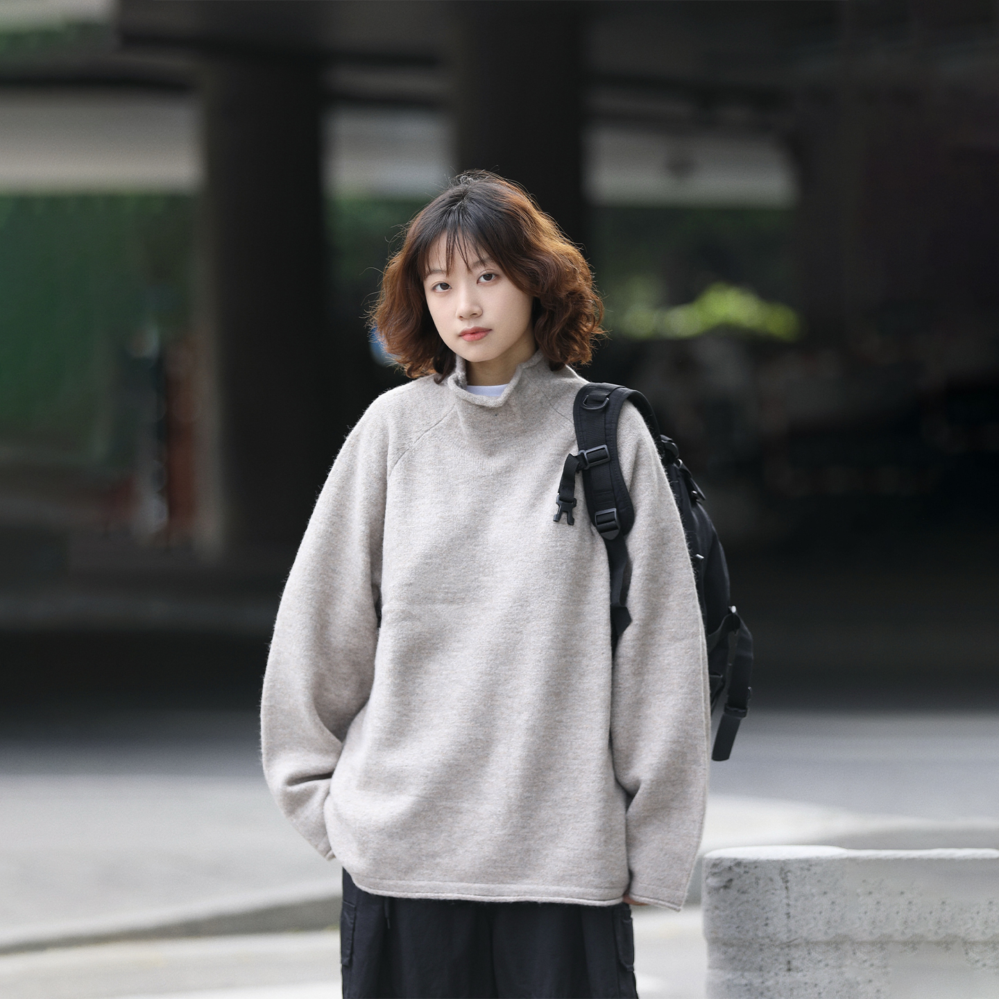 阿于呆日系复古简约半高领毛衣