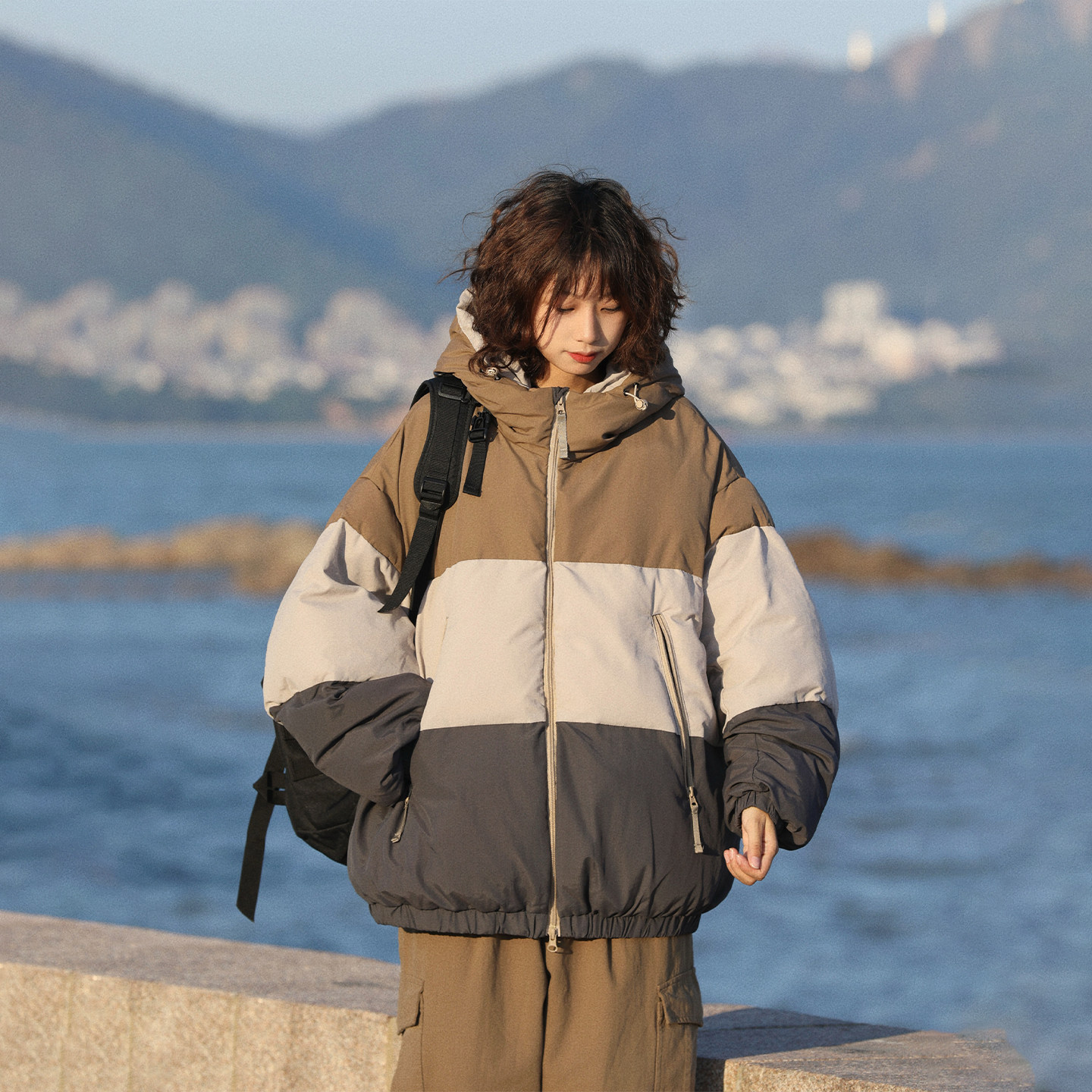 阿于呆原创美式复古撞色加厚连帽棉服男冬季宽松情侣保暖面包服女,男装,棉衣,淘宝优惠券,粉丝福利购,淘宝优惠卷