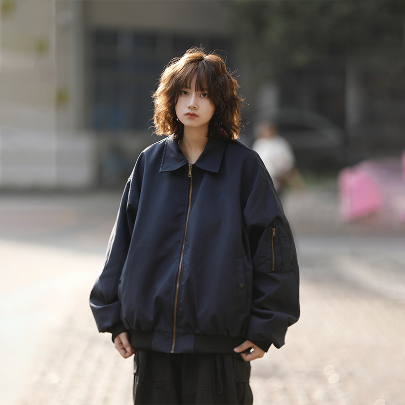 阿于呆美式翻领cleanfit飞行夹克