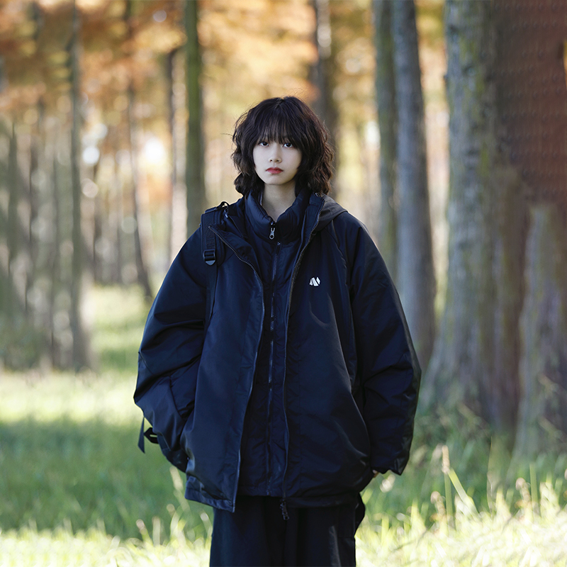 阿于呆连帽羽绒服可拆卸三合一