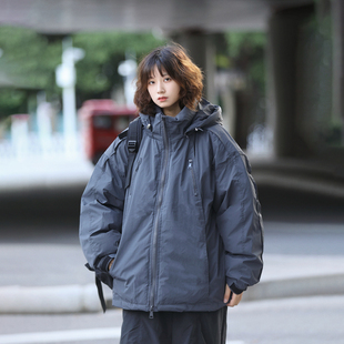阿于呆日系工装 加厚保暖棉衣外套女潮 可拆卸连帽冲锋衣棉服男冬季