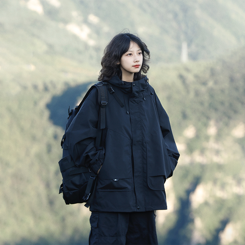 阿于呆连帽秋冬宽松防水夹克