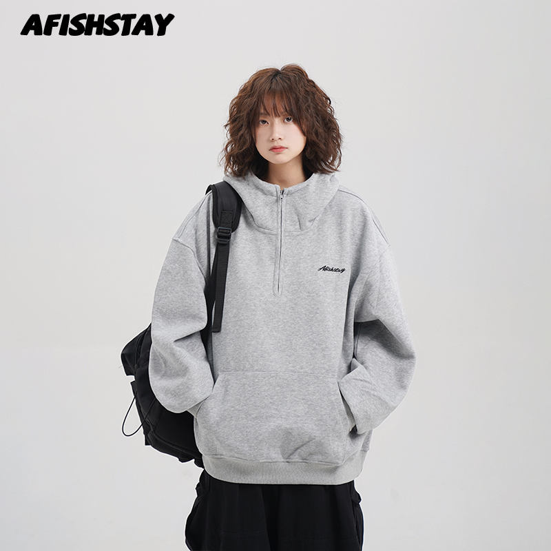 阿于呆400g重磅半拉链连帽卫衣