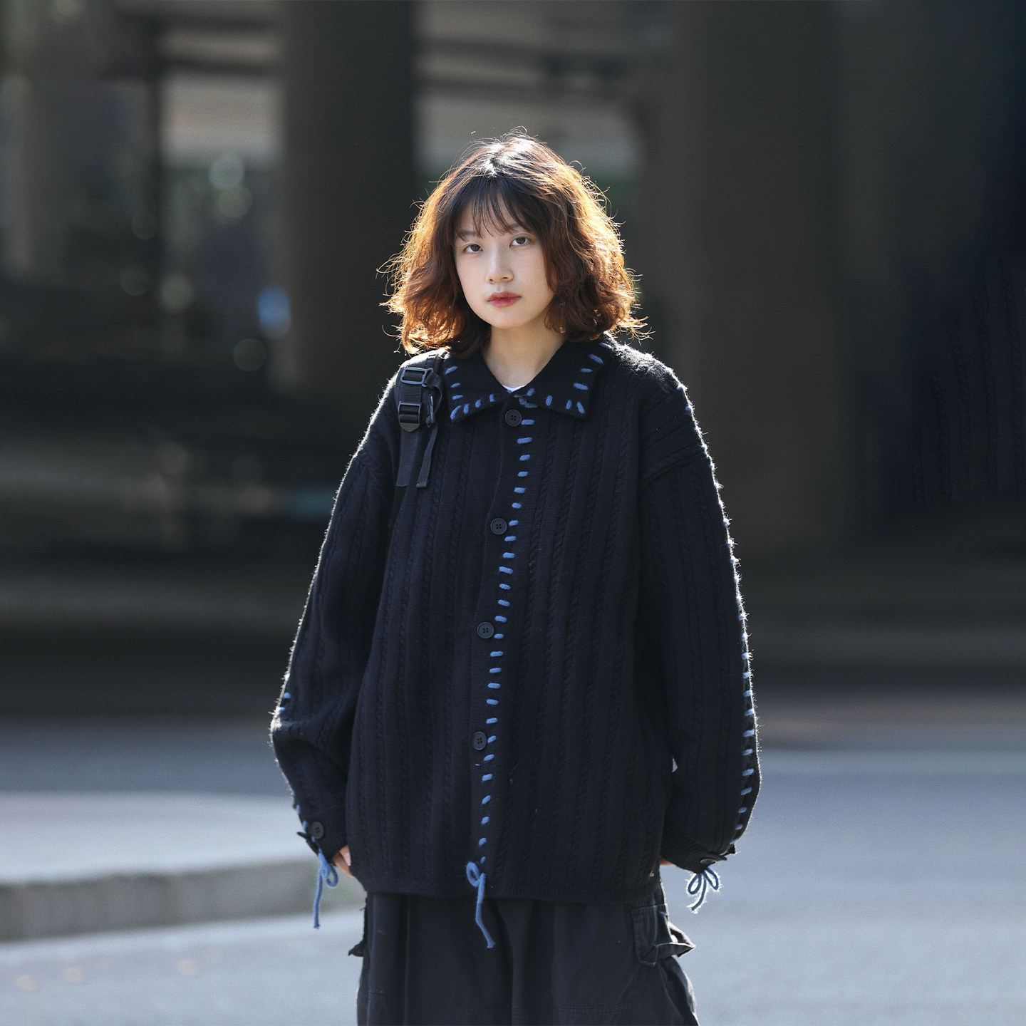 阿于呆日系手缝设计感开衫毛衣