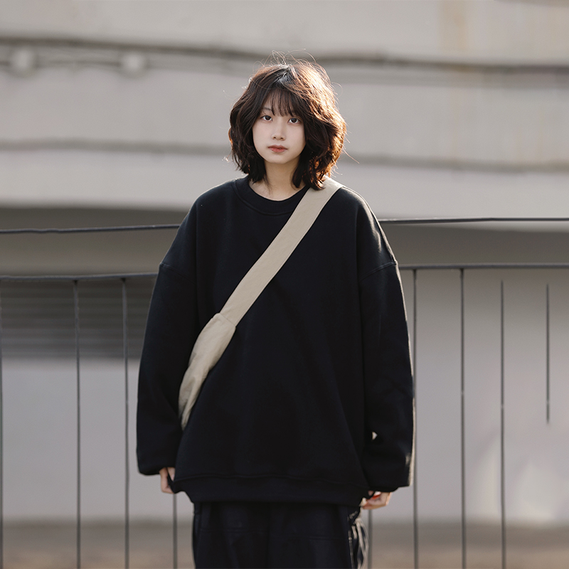 阿于呆日系重磅基础款圆领卫衣
