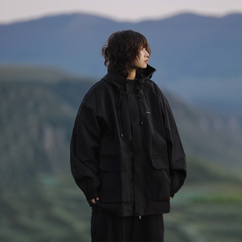 阿于呆连帽秋冬宽松防风防水夹克