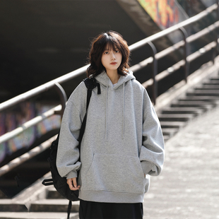 阿于呆秋冬460g重磅连帽卫衣男宽松纯色叠穿情侣基础休闲帽衫 外套