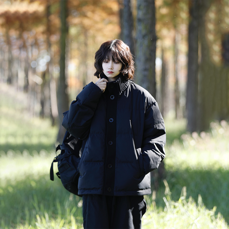 阿于呆复古立领户外羽绒服白鸭绒