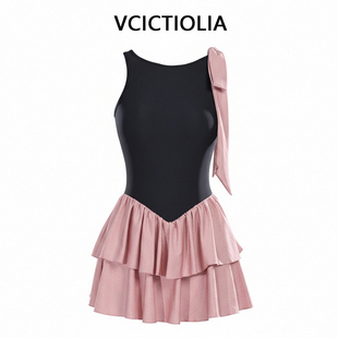 度假 连体泳衣女黑色高级感热辣遮肚游泳馆专业泳装 2026夏季 新款