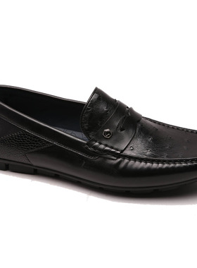 意大利进口沙驰男鞋2025新款鸵鸟皮豆豆鞋一脚蹬皮鞋SZ2A7B0109