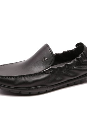 沙驰男鞋2025春夏季新款懒人一脚蹬豆豆鞋男士休闲皮鞋12V3B4682