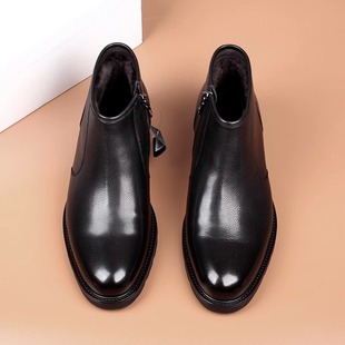 男士 沙驰男鞋 商务真皮休闲皮鞋 加绒保暖棉鞋 皮靴1AT9F3023 冬季