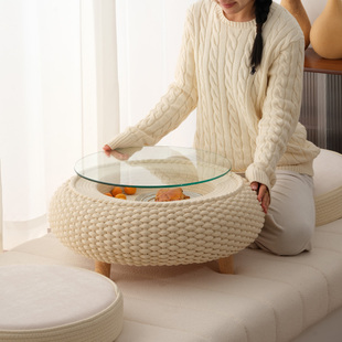 飘窗小桌阳台迷你小茶桌三件套小型茶台榻榻米地台桌奶油风小桌子