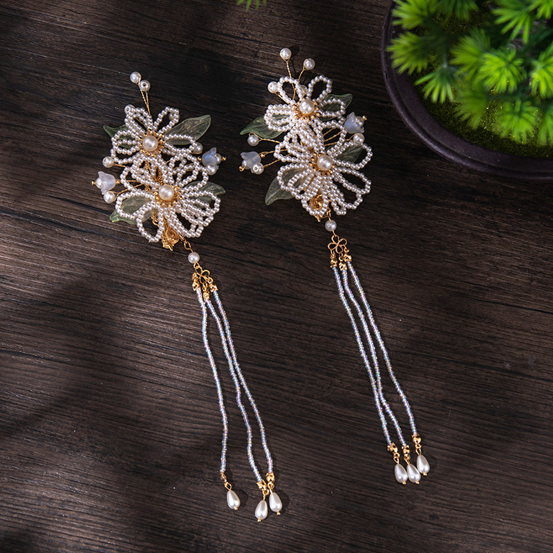 汉服头饰女古风发饰串珠对夹古典仙气步摇流苏夹子古装发夹配饰品