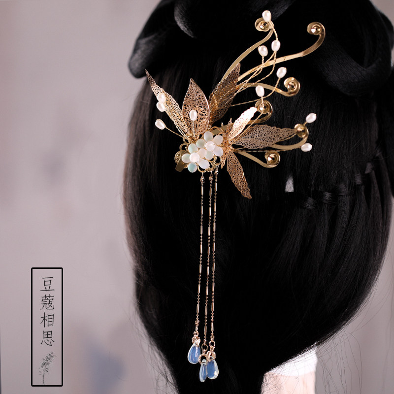 汉服头饰流苏古代配饰步摇古风发夹超仙对夹百搭清新边夹古装发饰