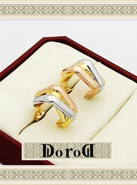 D L O R O L D家高定三色三环方形开口耳钉V金女方形间三色耳钉