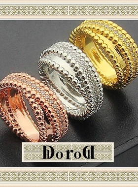 D L O R O L D家高端圆珠边交叉单排钻戒指万花筒V金排钻指环女