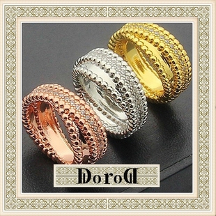 D L O R O L D家高端圆珠边交叉单排钻戒指万花筒V金排钻指环女