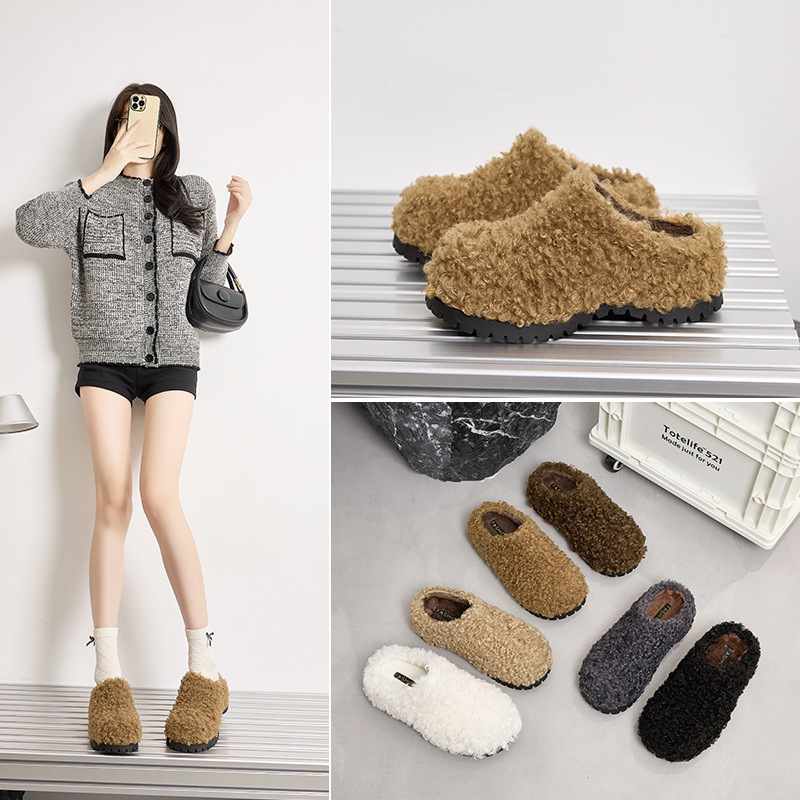 小羊轻奢乐福鞋女士2025新款厚底增高小个子复古巨好看毛毛半拖鞋
