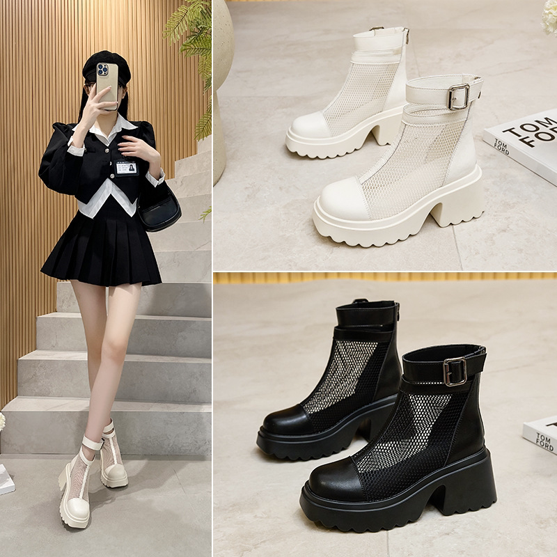小羊轻奢马丁靴女士2026新春夏款小个子增高镂空网面透气短筒凉靴
