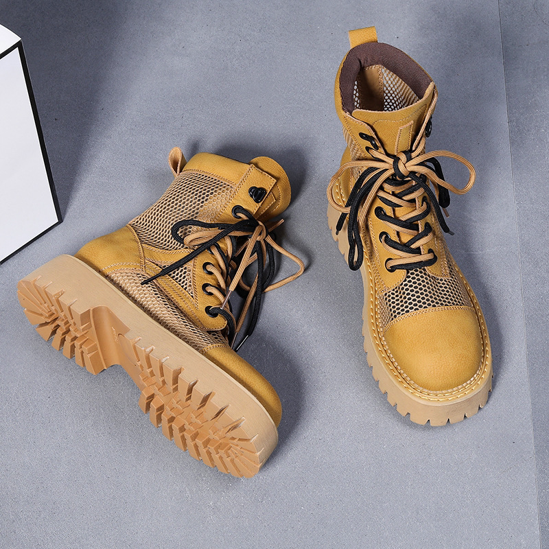 小羊轻奢厚底增高网靴女士2026新春夏款网纱透气英伦风马丁短靴子