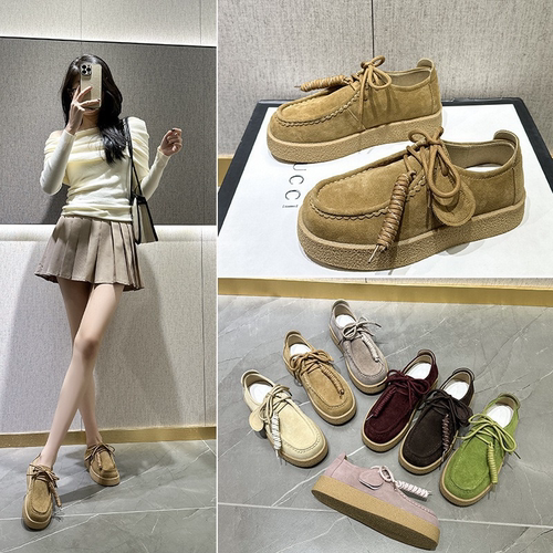 小羊轻奢2025年秋冬新款厚底饼干鞋增高小个子德训运动休闲袋鼠鞋