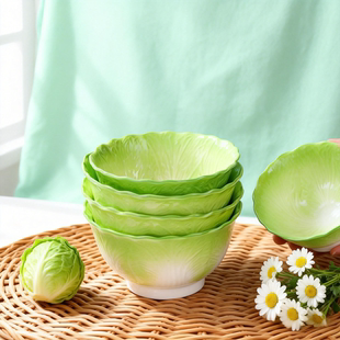 高颜值白菜米饭碗釉下彩家用2026年新款可微波炉创意浮雕餐具套装