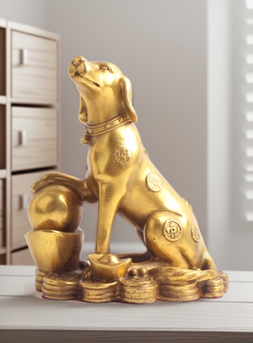 玄友铜狗摆件工艺十二生肖狗形金属金狗摆设补西北缺角狼狗饰品珠