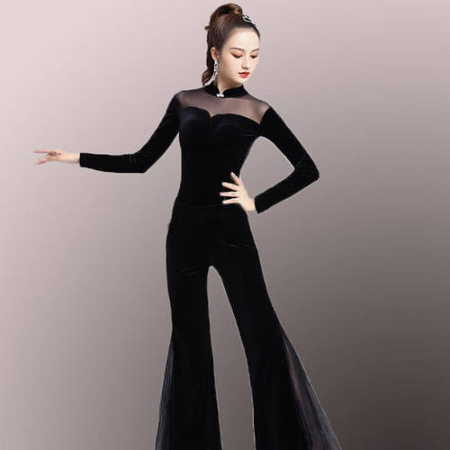 狮奥利兴形体服女套装金丝绒拉丁舞高雅导师形体服套装舞蹈气质礼