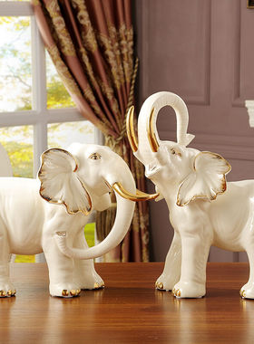 达沃（dawo）鎏金招财大象摆件一对欧式家居装饰品客厅酒柜电视柜