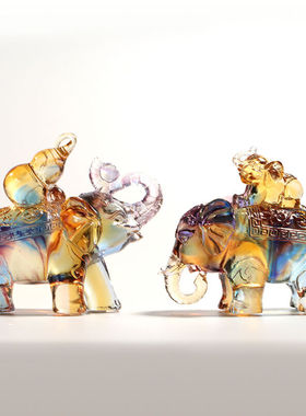 古法琉璃福禄吉象大象摆件家具装饰品象雕刻工艺品礼品彩色一对