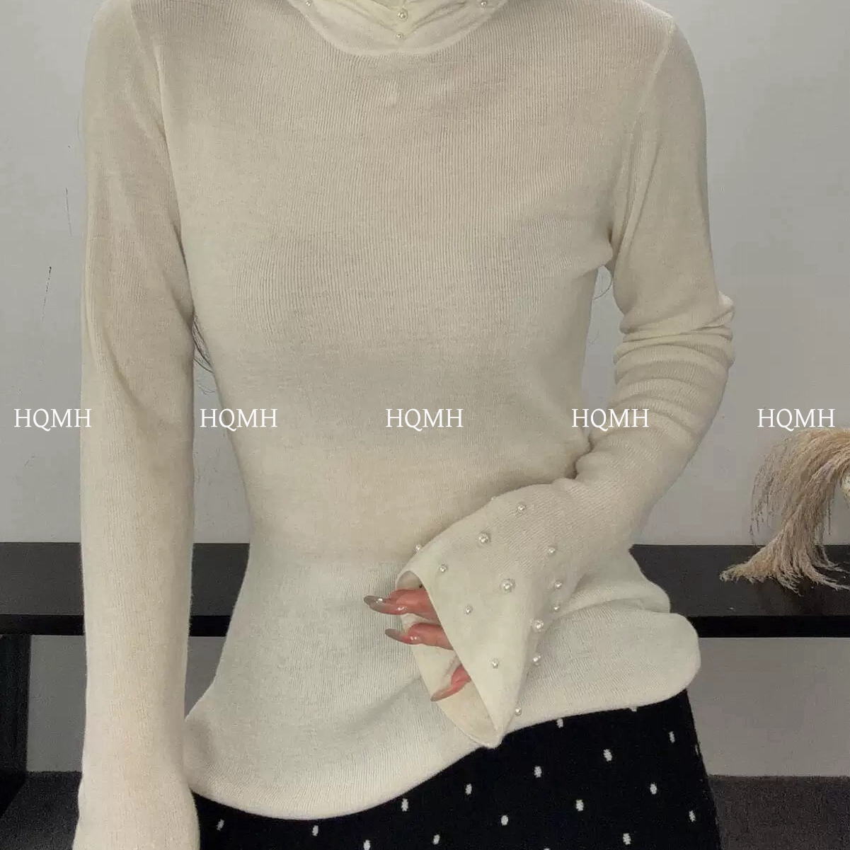 PANDA-谁穿谁是温柔大小姐堆堆领+珍珠点缀自带温柔氛围感喇叭袖