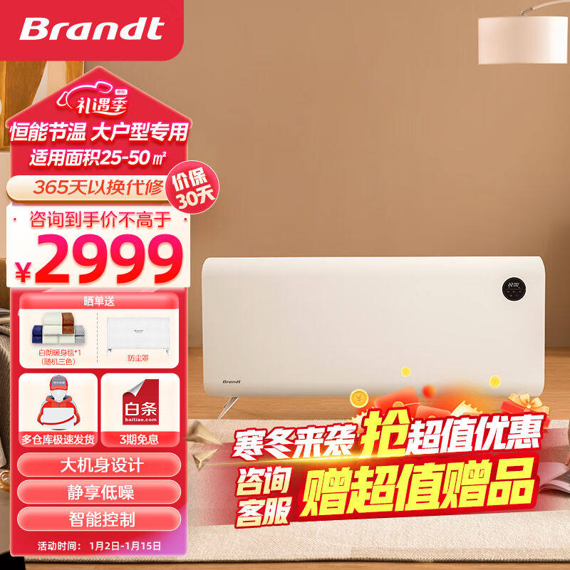 Brandt白朗大功率石墨烯取暖器家用室内加热器客厅卧室对流循环电