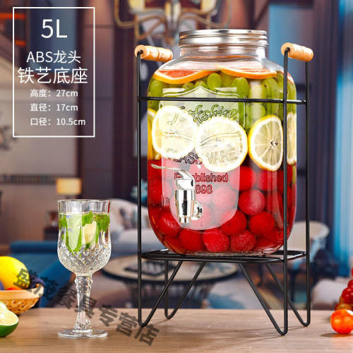 花行玻璃泡酒瓶带龙头冷水桶茶歇饮料桶柠檬水果茶桶果汁罐可乐A