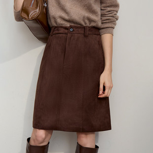 奥特莱斯外贸折扣清仓尾货秋冬复古美拉德高腰显瘦麂皮绒半身裙女