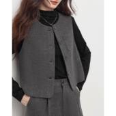 奥特莱斯外贸折扣清仓尾货春秋时尚 坎肩马甲外套女 格雷系毛呢无袖