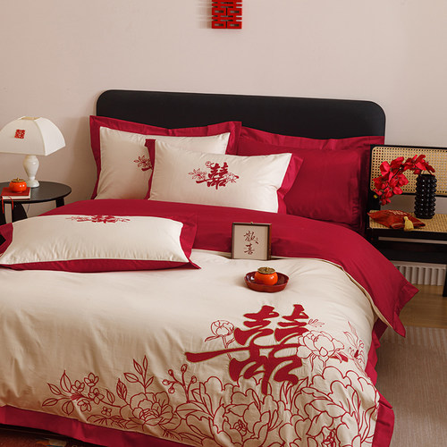果芙新中式婚庆四件套大红色