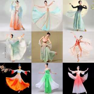 出租新款古典舞舞蹈服女汉唐齐胸飘带身韵长款纱衣中国舞演出服装