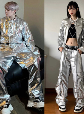 出租现代舞练舞服银色连体裤男女