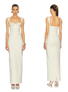 Helsa同款吊带裙子白色背带小礼服连衣裙高端醋酸缎面欧洲站小众