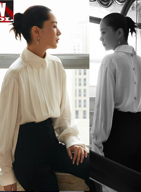 海清同款白色衬衫时尚套头小香风明星同款高端醋酸长袖宽松女装