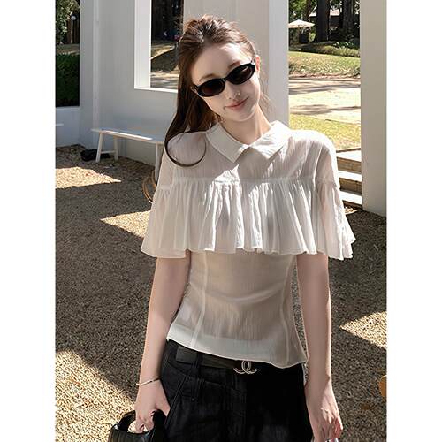 巨好看斗篷式白色短袖衬衫