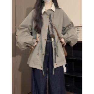 巨好看韩系高级感抽绳立领外套女春秋季2026新款短款风衣夹克上衣