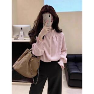 冬季 女 轻奢高级感洋气减龄上衣独特超好看气质百搭通勤风粉色衬衫