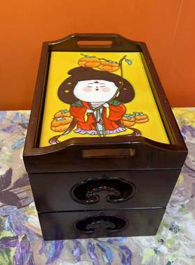 圣诞20*30-11双耳多宝玲珑盒文创复古老榆木家庭客厅收纳装饰摆件