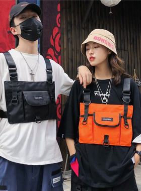 网红潮牌男女马甲嘻哈机能潮背包