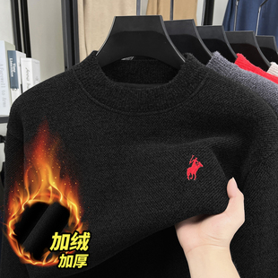 柏拉图保罗纯色套头半高领毛衣男加绒加厚保暖针织衫冬季打底衫
