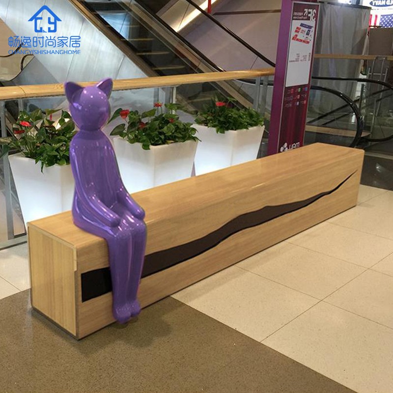 玻璃钢卡通动物座椅人猫雕塑坐凳商场休闲椅公园户外长凳休息椅子